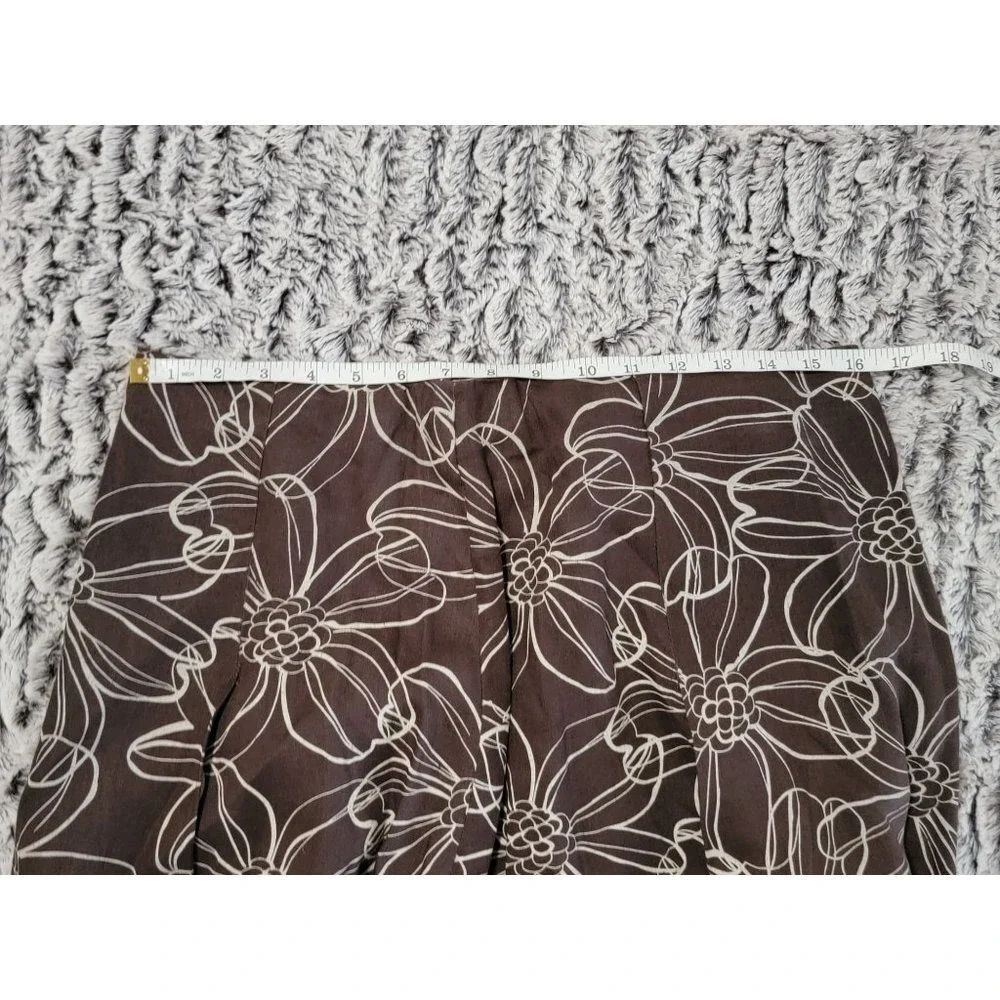 Willi Smith Women Brown White Floral Print Linen A-Line Midi Skirt Size 10 - Picture 5 of 7